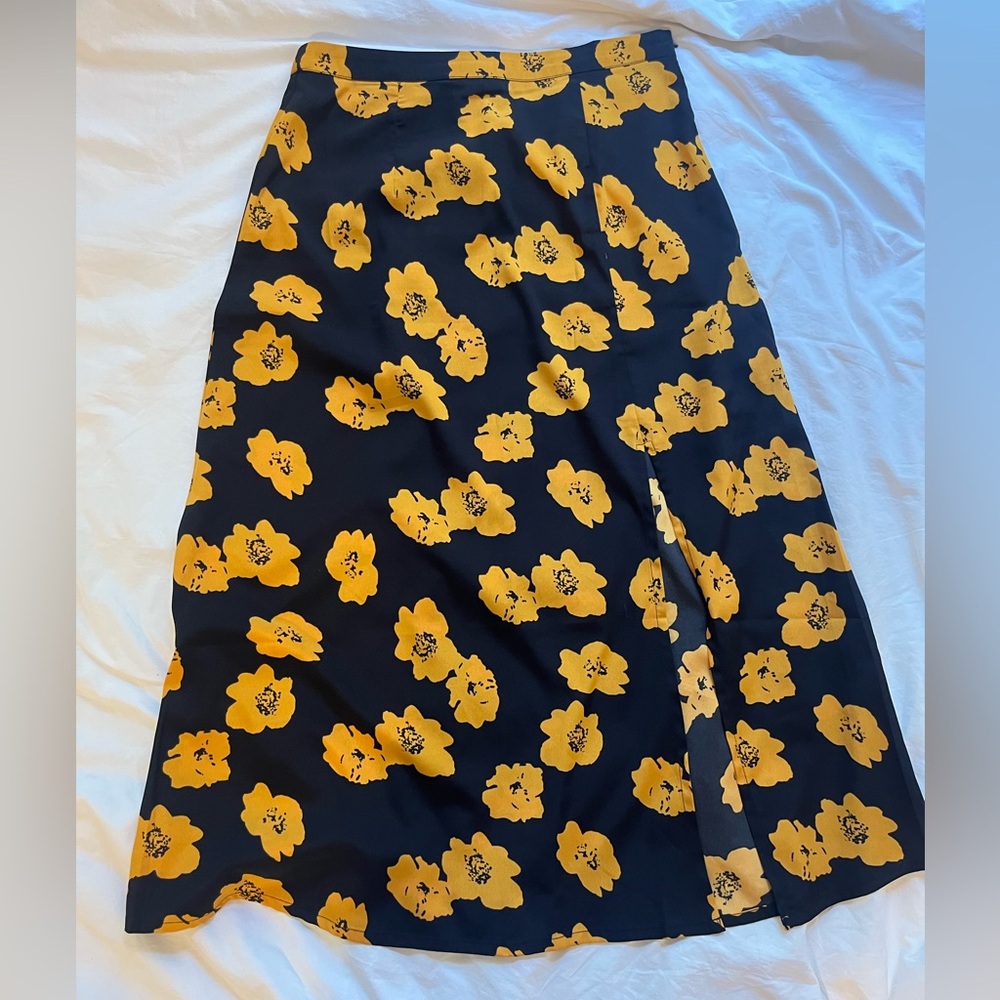 ASOS Wednesday’s Girl Black and Marigold Yellow Midi Slit Skirt size Medium